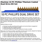 Mayhew 10 PC Phillips Titanium Coated Dual Drive Bit Set