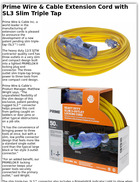 Prime Wire & Cable Extension Cord with SL3 Slim Triple Tap