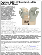 Pyramex GL1010W Premium Cowhide Safety Cuff Gloves