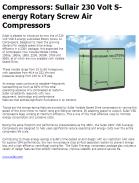 Sullair 230 Volt S-energy Rotary Screw Air Compressors