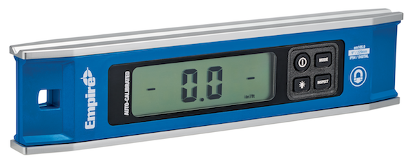 Empire's model em105.9 Auto-Calibrated Torpedo Level has six measuring modes and an oversized display for easy reading.