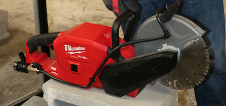 The M18 FUEL 9-inch Cut Off Saw with ONE-KEY cuts reinforced concrete, all common metals and weighs one-half the weight of most gas cut off saws.