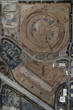 An aerial image posted to the city of Cupertino's Apple Campus 2 project page shows excavation work well under way on the main building and parking structure. 