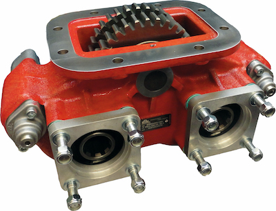 The Bezares 4200 Series Mechanical PTO is a dual output, eight-bolt, heavy-duty PTO with two independently air-operated outputs and a variety of ratio and output combinations. It is extremely versatile for many applications where two PTOs would be required.
