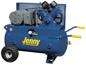Jenny Products, Inc. offers the electric-powered J5A-30P air compressor, which boasts the highest volume in its class. This single-stage compressor includes an ASME-certified, 30-gallon air tank and is ideal for running multiple tools simultaneously.