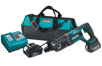 Makita's 18V LXT Lithium-Ion Cordless Rotary Hammer Kit, model BHR241 features a new shock absorbent D-handle design, and combines speed, power and comfort with less vibration.