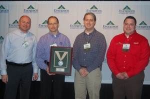 The Evergreen Marketing Group's Distributor Member company of the Year (Tier 1) is Acme Tools of Grand Forks, ND. Shown L-R are: Steve Kuhlman, Paul Kuhlman, Brandon Winge and Joe Roeder