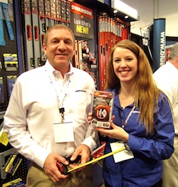 Swanson Tools’ Loren Dopplet (L) and Tori-Rae Panozzo (R) were snagging attention with the company’s innovative Savage Grip  and ProScribe tape measures.