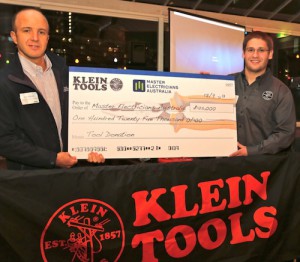 Klein Tools presents Master Electricians Australia with a $125,000 donation. Shown are Carl Rankin (L), State Manager–Victoria Master Electricians and David Klein (R), Associate Product Manager for Klein Tools.
