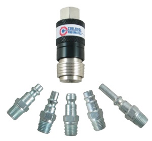 The Coilhose Pneumatics 5-In-1 Automatic Safety Exhaust Coupler is designed to remain connected to the plug until the downstream air is completely bled off.