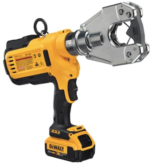The DEWALT Dieless Crimper (DCE350) features a universal 4 pusher design and crimps #8 – 750 MCM Cu/ 1000 MCM Al. An innovative head design helps reduce user error when crimping smaller cable, thereby providing durability.