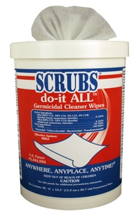 – ITW Dymon, manufacturer of SCRUBS® Brand Premoistened Wipes, offers SCRUBS® do-it ALL Germicidal Cleaner Wipes to effectively clean, disinfect and deodorize hard non-porous surfaces and “highly-touched objects” such as key pads, handles and switches in one easy step.