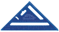 The Empire Level e2992 High Visibility Rafter Square’s metallic blue is easier to read than traditional silver squares.