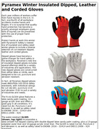 Pyramex Winter Insulated Dipped, Leather and Corded Gloves