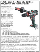 Metabo Launches Three 18V Cordless Drill/drivers and Hammer drills