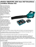 Makita GBU01M1 40V max XGT Brushless Cordless Blower Kit