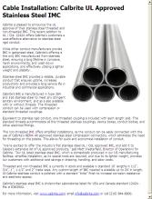 Cable Installation: Calbrite UL Approved Stainless Steel IMC ...