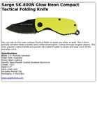 Sarge SK-800N Glow Neon Compact Tactical Folding Knife