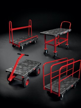 A few of Rubbermaid's 55 new Heavy-Duty Material Handling carts and Trucks. 