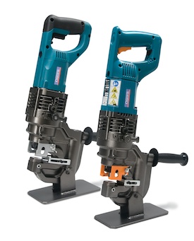 The new 75002.5PR (left) and the 75004PR Electro-Hydraulic Hole Punchers from Hougen provide 10.1 and 16.9 tons of punching pressure respectively.