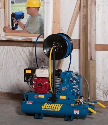 Jenny Products, Inc. introduces four wheeled-portable air compressor models featuring new, single-stage “C” pumps and 6.5-horsepower Honda GX commercial engines. 