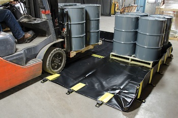 The new Rigid-Lock QuickBerm drive-through containment berm from JustRite offers superior protection against small-to-large scale spills from drums, IBC totes, tanks and leaky equipment.