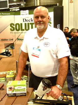 Phil Lail, vice president of sales and marketing for Pan American Screw/Sure Drive was busy demonstrating the new and improved Mantis hidden deck fastener system. Voice of the customer-driven engineering enhancements have made the Mantis system easier to use and more “sure footed” in application.  