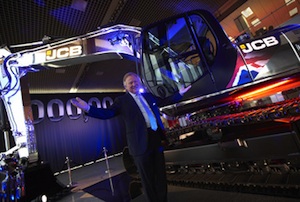 JCB Chairman Sir Anthony Bamford pictured with the one millionth machine produced by the company.
