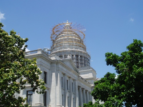 The Darragh Company has provided materials and services for the original construction of the Arkansas State Capitol Building beginning in 1906 right through the recent renovation of the bulding's dome. Darragh Co. provided the scaffolding seen here., 