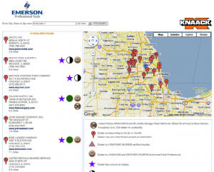 Knaack's new online dealer locator allows users to search by zip code and radius.