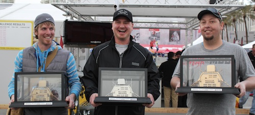 Wacker Neuson’s Trowel Challenge winners: (l to r), 3rd place (bronze), Douglas Garber, B Concrete, Inc, Brookville, OH; 2nd place (silver), Greg Geiger, On Demand Concrete Solutions, Edmonton, Canada; 1st place (gold), David Ray, Molzahn Construction, Worland, WY