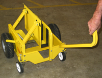 The 13" pneumatic tires on the Saw Trax Panel Express cart are positioned so they carry most all of the weight, so the cart easily travels over air hoses and other obstacles that would stop other carts in their tracks.