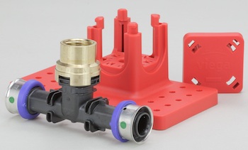 Viega introduces new Viega PEX Press fire protection fittings and mounting bracket in high-performance polymer for NFPA 13D fire sprinkler installations.