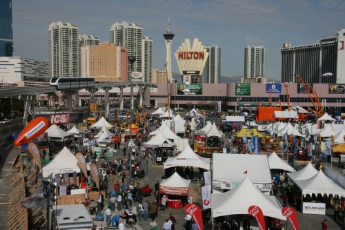 The outdoor booths at World of Concrete 2010 drew healthy attendee traffic thoughout the show. 