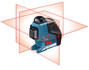 The Bosch GLL3-80 360-degree line laser offers full-time layout and squaring lines in three planes.