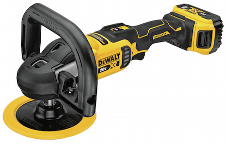 The DeWalt 20V MAX* XR 7 in. (180mm) Variable Speed Rotary Polisher features a high-efficiency brushless motor and achieves a no-load speed of 800-2200 RPM with a variable speed trigger and dial. Designed to be held either by its side or bail handle (both included with the tool), the tool can be held at a variety of angles and positions. Featuring rubber molding, it is also covered in key areas to protect worksurfaces.