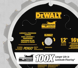 New Laminate Saw Blades with Synthetic Polycrystalline Diamond tipped teeth are available from DEWALT.