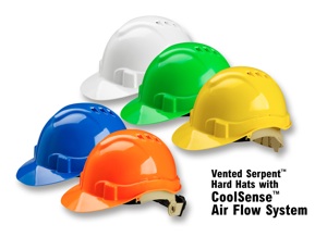 Gateway Safety's Serpent ventilated hard hats feature the CoolSense air flow system..