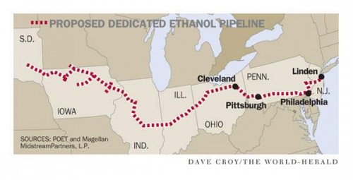 A proposed $3.5 billion pipeline would tansport ethanol from midwest sources to markets on the east coast. 