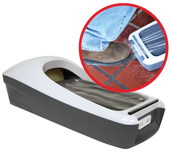 Trimaco's E-Z Floor Guards have a three-step system which applies a sheet of adhesive plastic film to the bottom of a shoe or boot in seconds - there’s no need to stop, drop your tools, bend over and struggle to apply like traditional shoe covers.