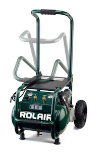 The Rolair model VT25BIG features an induction motor that produces 2.5 hp and delivers 6.5 cfm at 90 psi. Features include stainless-steel reed valves, overload protection with manual reset, splash lubrication and a 5.3-gallon air tank.