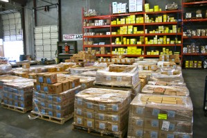 Pallets of Porteous Fasteners are staged, ready to ship to a solar installation project.