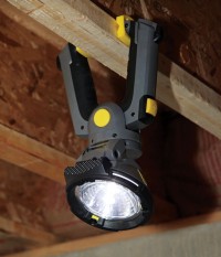 Stanley's clamping flashlight attaches to objects up to 3 1/2  inches thick, rotates 350 degrees and tilts 120 degrees.
